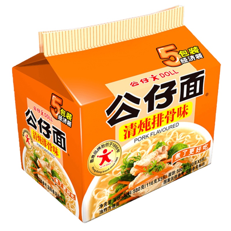 公仔面5连包清炖排骨味580g耐煮面劲爽拉面泡面
