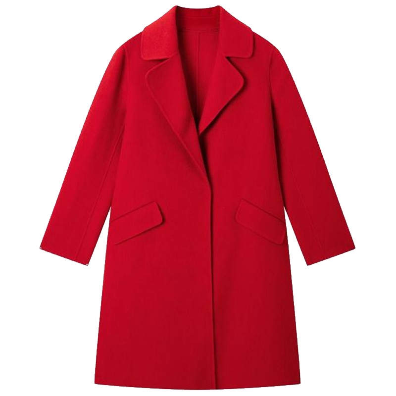 拉夏贝尔呢子冬季新款宽松外衣羊毛双面呢中长毛呢外套10019343