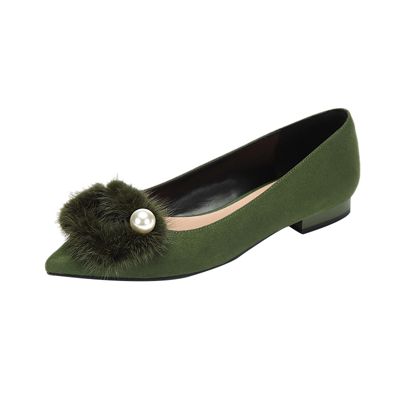 达芙妮尖头绒面毛毛平底单鞋