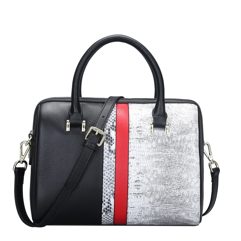 杜罗伦真皮手提包女撞色个性搭配动物纹牛皮手提单肩包