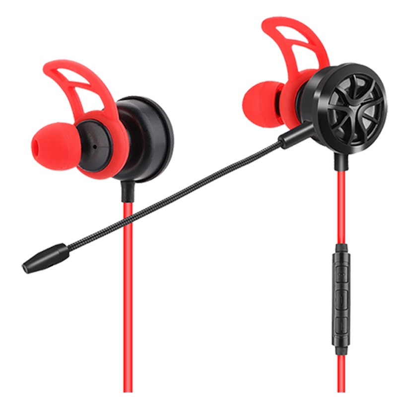 赛歌图 T10手游电竞游戏耳机入耳式吃鸡电脑手机通用可拆卸麦克风带线控耳麦耳塞 黑红色 3.5接口