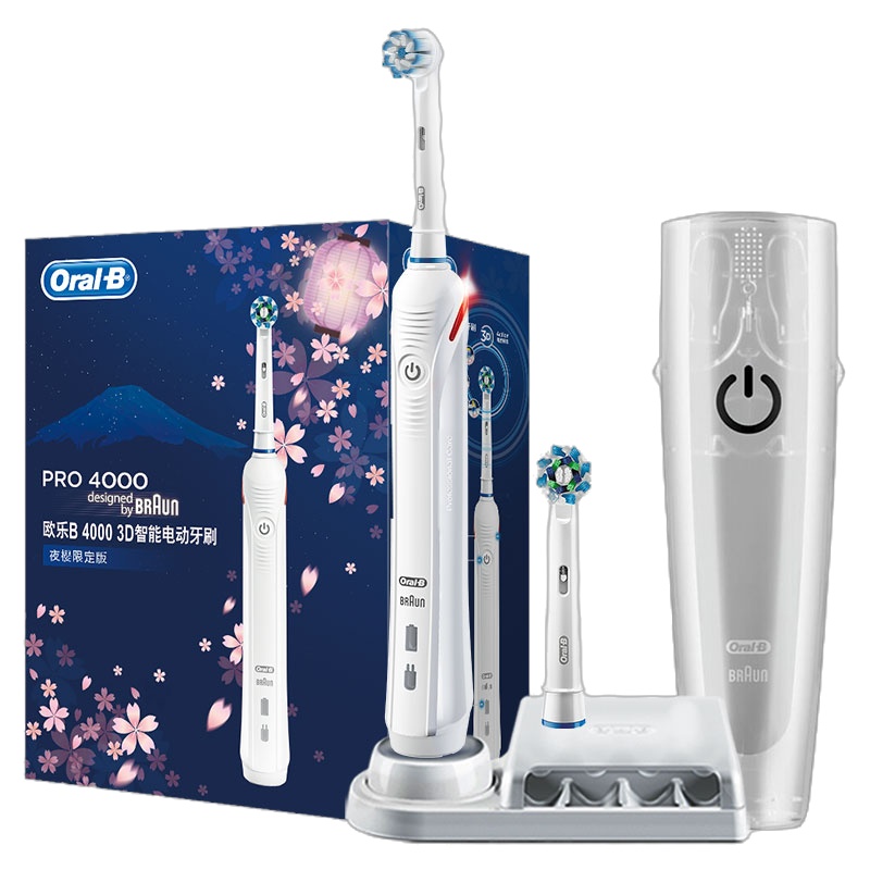 欧乐-B(Oral-B)电动牙刷 3D声波震动成人充电式牙刷 P4000 樱花版白含2刷头 德国进口