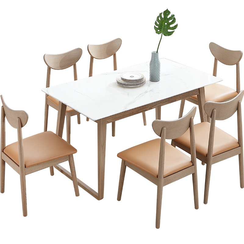 全友家居实木框架餐桌椅组合一桌四椅六椅简约北欧饭桌家用123808 餐桌椅