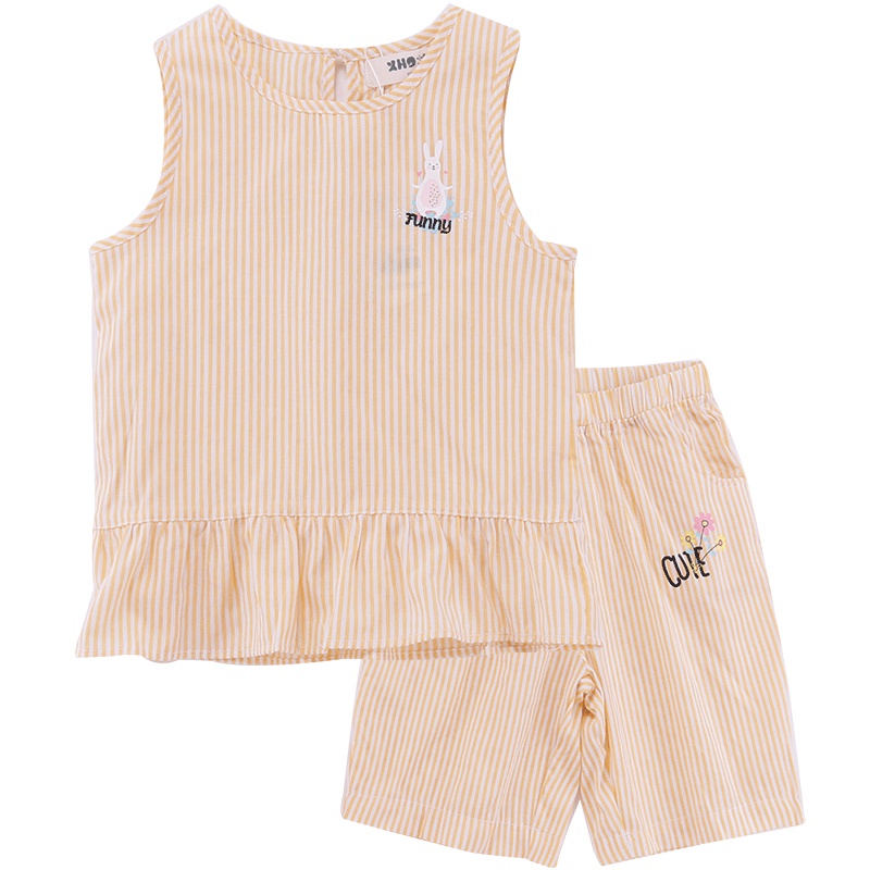 商场同款小红豆女童套装夏装2019新款儿童宝宝背心短裤休闲两件套