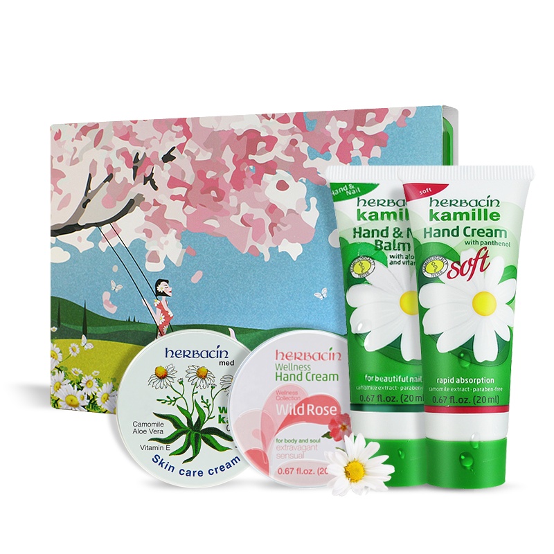 herbacin德国小甘菊青春礼盒 龟裂/柔皙/玫瑰/润甲护手霜四支装 礼盒装情人节礼盒送礼