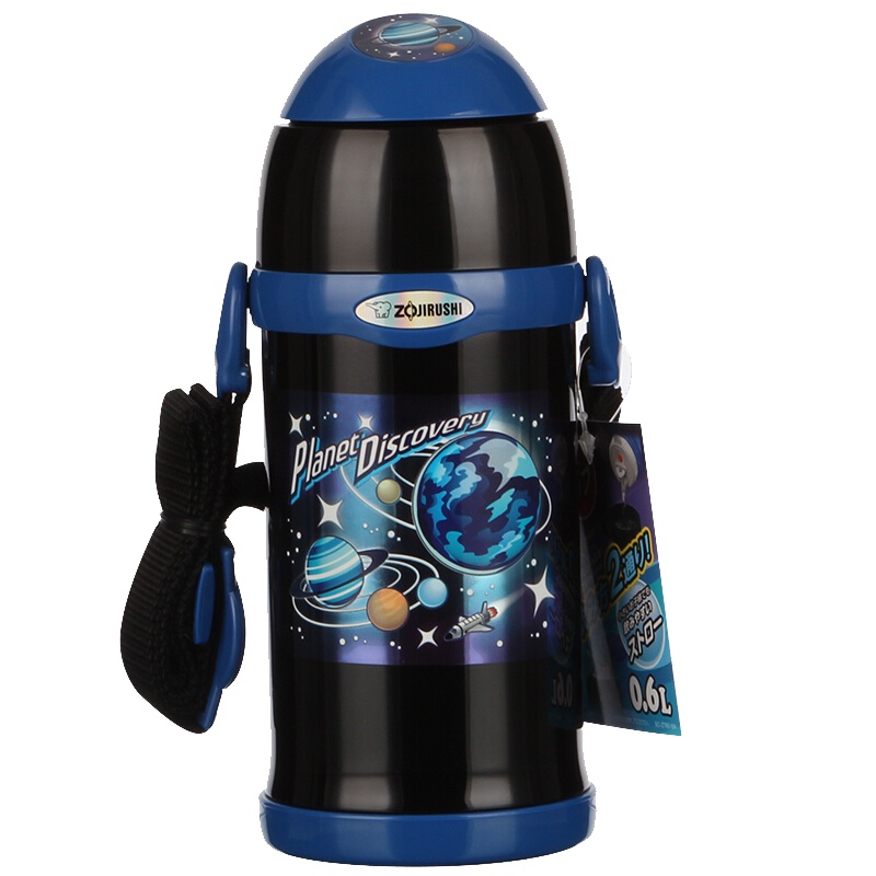 象印(ZOJIRUSHI)婴幼儿童保温杯SC-ZT60吸管杯不锈钢水杯进口双盖两用大容量保温瓶600ml BA黑色