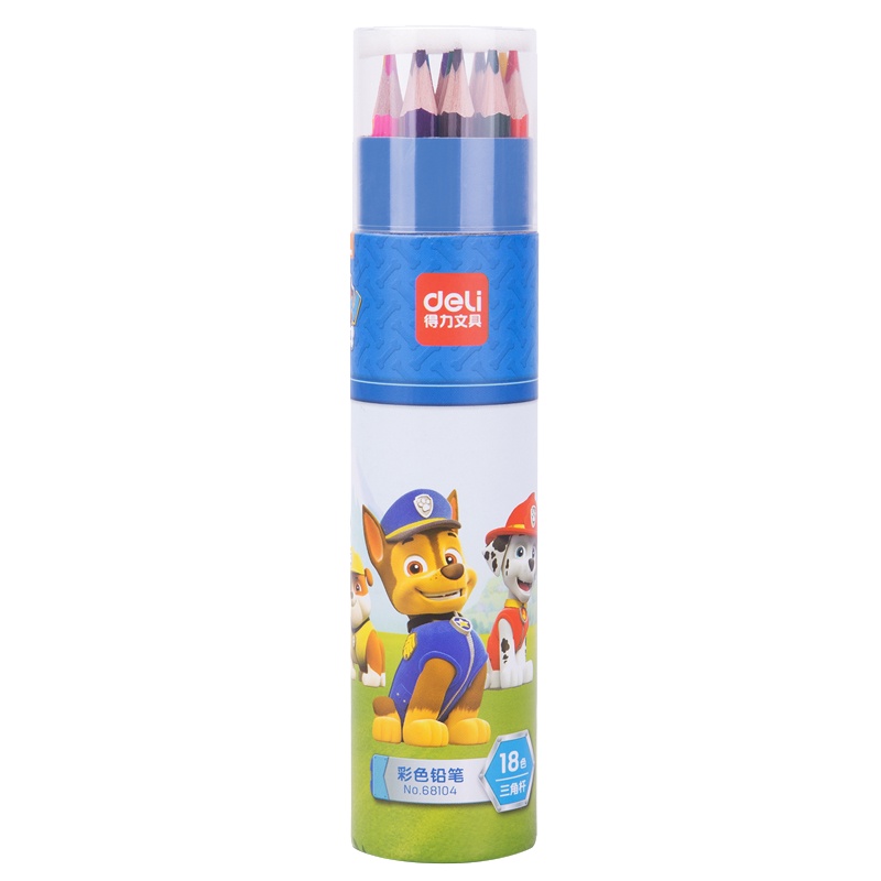得力汪汪队立大功彩色铅笔68104LAN 素描套装手绘彩绘18色儿童绘画涂鸦小学生彩铅幼儿园美术成人画画三角杆