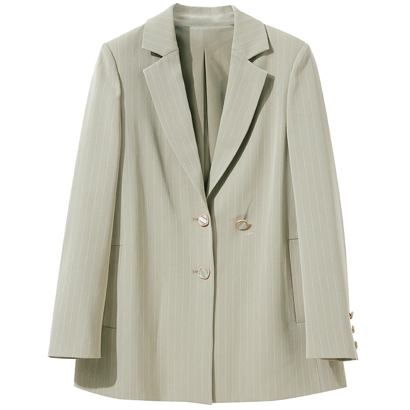 伊布都ibudu2020秋季新款西装领单排扣条纹直筒长袖西装外套女