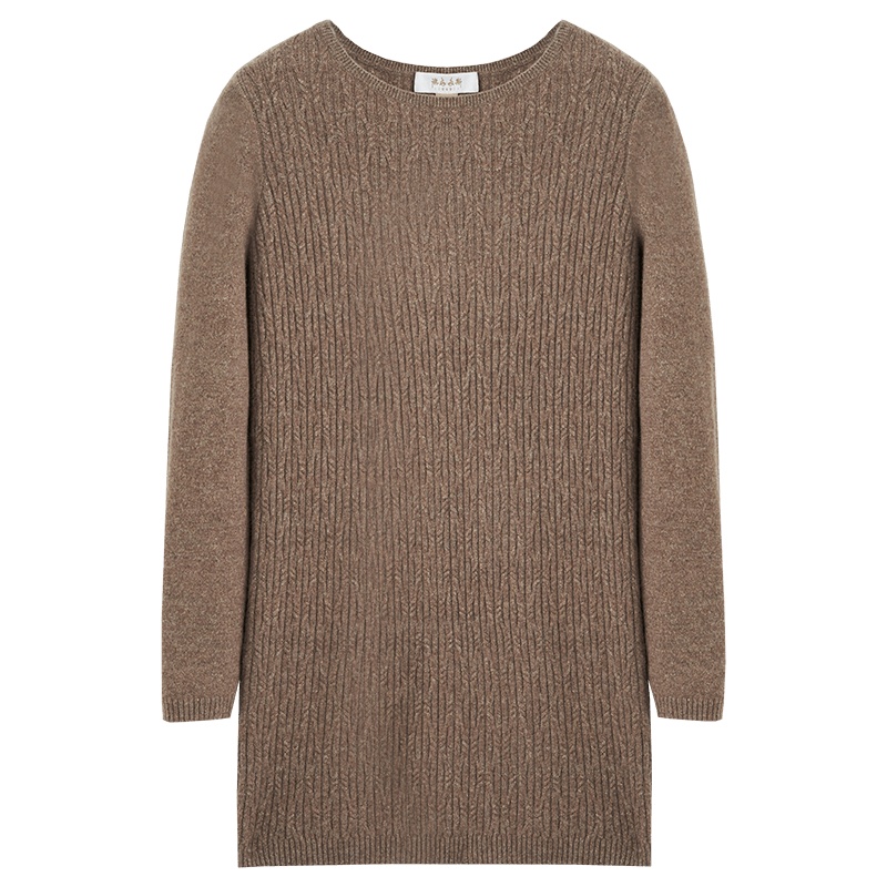 鄂尔多斯ERDOS 秋冬女装一字领绞花羊绒衫弹力舒适女士针织衫