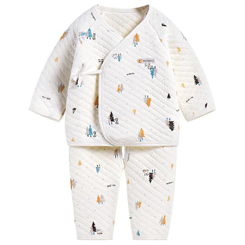 童泰TONGTAI纯棉加厚和服套装0-3个月宝宝秋冬季系带保暖内衣两件套婴幼儿通用59cm
