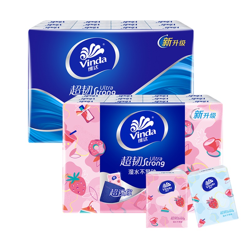 维达(Vinda) 手帕纸4层*24包+超韧迷你装印花纸巾4层*24包餐巾纸小包纸巾(新旧包装交替发货)