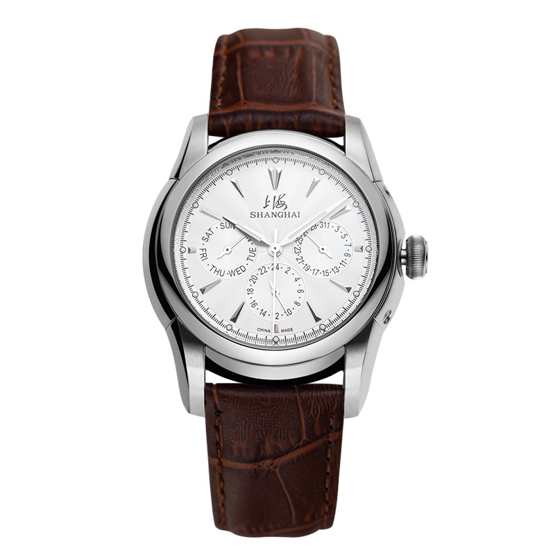 上海手表上海牌手表男士多功能系列机械手表商务大表盘头层小牛皮表带国潮腕表3063