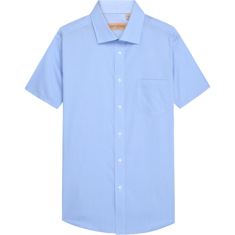 红豆旗下高端品牌轩帝尼(HETINNE)男装2019夏新款轻奢商务男装八字领休闲短袖男式衬衫