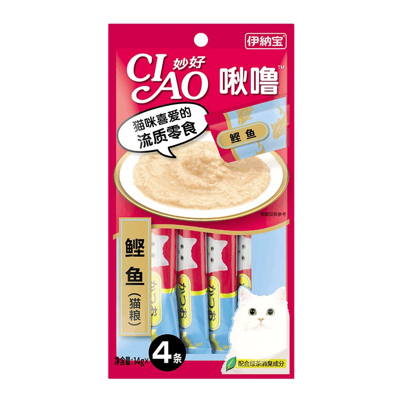 (3件8折)伊纳宝猫咪零食妙好啾噜布丁流质猫条猫零食猫湿粮 鲣鱼_14g*4(1包4支装)
