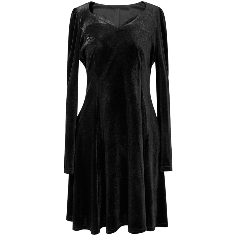 三彩2021春季新款宫廷风丝绒连衣裙女短款甜美泡泡袖裙子显瘦