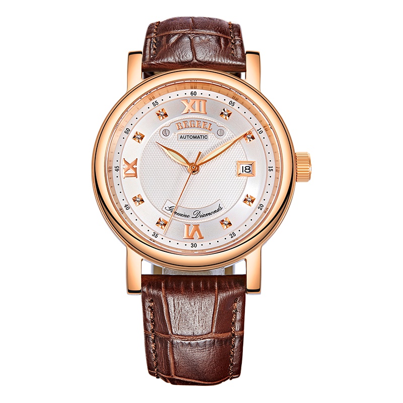 宾爵（BEGEEL）手表 鎏金系列机械情侣手表全自动机械情侣对表镀金镶钻钢带正品情侣腕表 B349ML