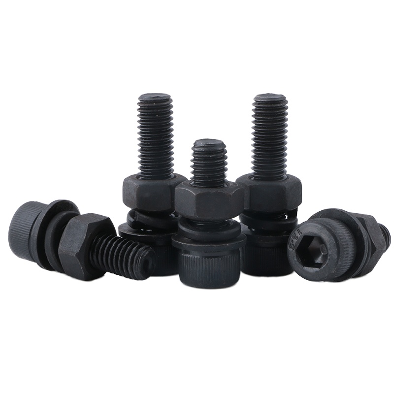 奥峰(AOFENG) GB70国标螺栓M5*20-含弹垫平垫螺母-黑色（100套/包)