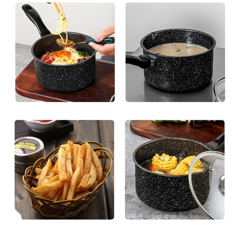 麦饭石奶锅不粘锅家用宝宝辅食锅婴儿奶锅具热牛奶泡面锅汤锅烘焙精灵加厚款18CM不粘单锅+盖+蒸笼