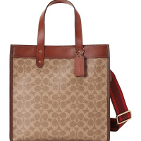 蔻驰 COACH 经典标志帆布马车图案印花FIELD托特包 女士手提包 C0776 拼色