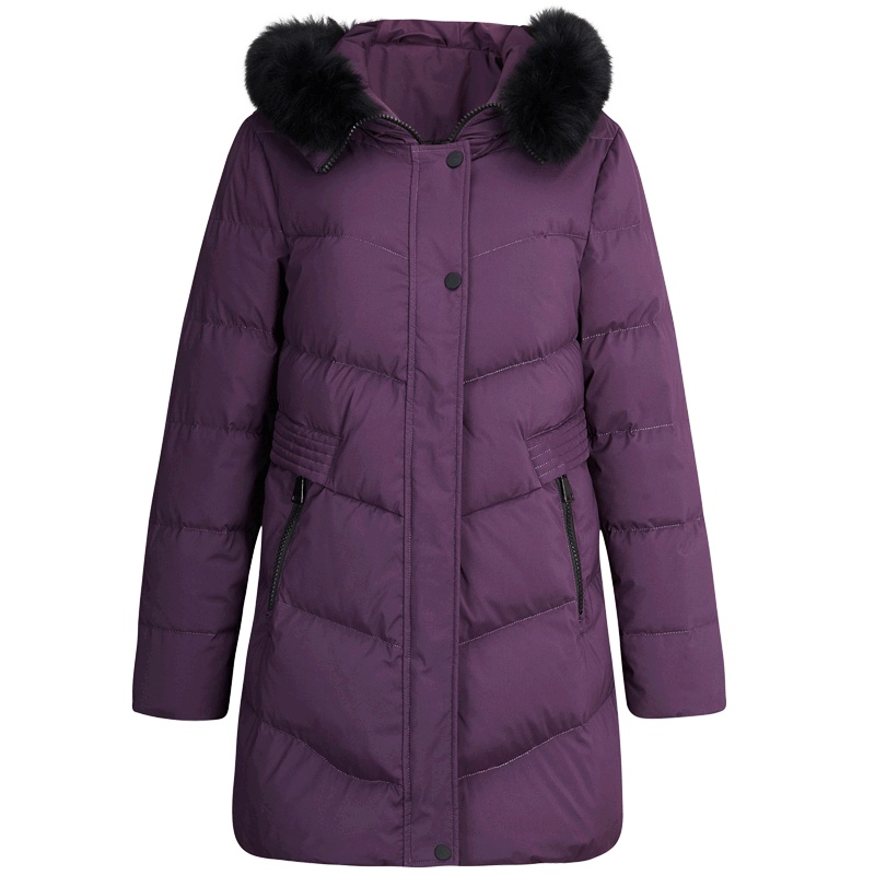 鸭鸭 秋冬新款 连帽中长款中老年妈妈装羽绒服B-58239