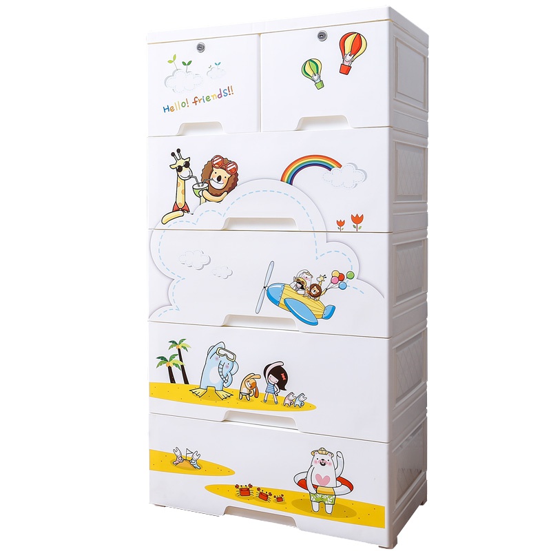 驿品加厚抽屉式收纳柜子宝宝衣柜盒卡通 整理柜塑料婴儿童玩具箱
