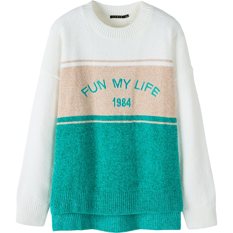 Semir森马毛衫女2019冬季新款雪尼尔毛衣针织衫圆领套头提花刺绣宽松潮