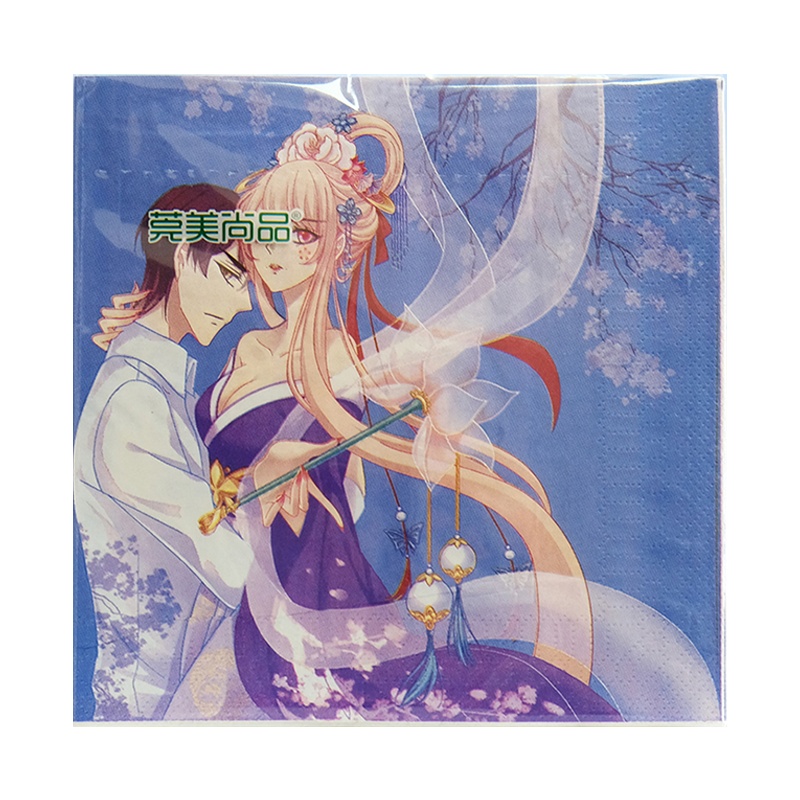 莞美尚品猫妖的诱惑月下同舟彩色餐巾纸原生木浆纸巾三层加厚家庭装5包