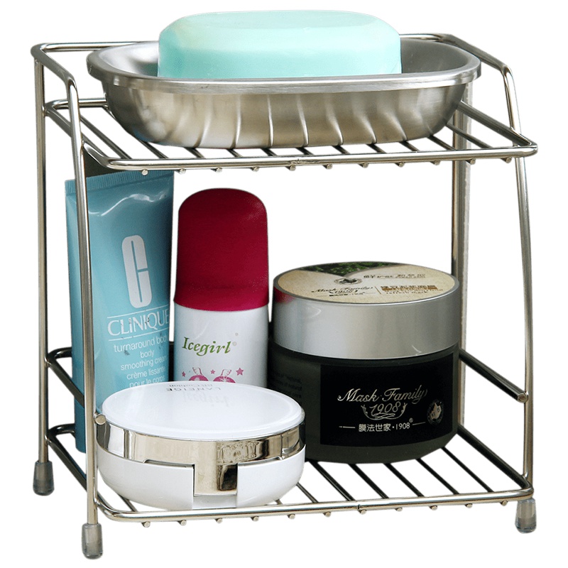 欧润哲 不锈钢迷你双层弧形浴室架 家用厨房浴室调味料洗涤用品多功能收纳置物