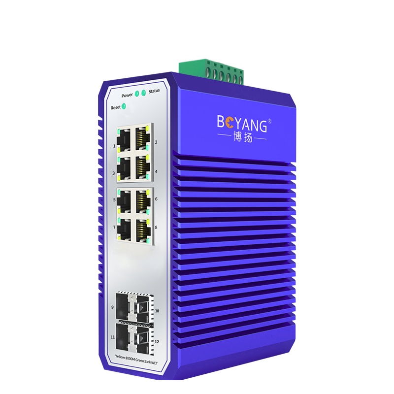 博扬 工业级管理型POE交换机4光8电千兆SFP 宽温导轨式VLAN以太网光纤交换机含电源不含模块BY-ISMQ4081