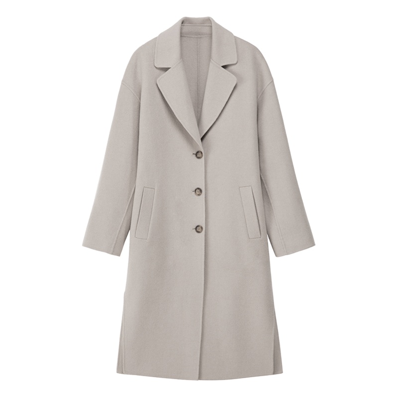 ERDOS 纯色毛绒混纺手缝双面羊绒长款大衣外套