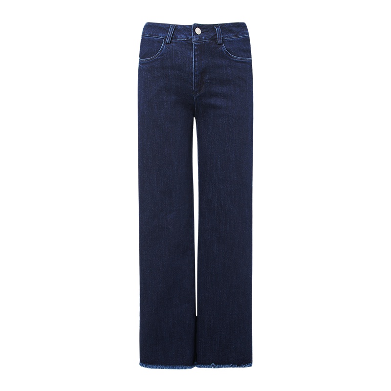 晚白 秋装女新款休闲撞色边流苏毛边简约阔腿裤长裤牛仔裤