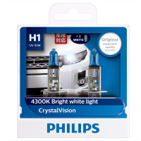 飞利浦(PHILIPS)水晶之光新银战士H1升级型汽车灯泡大灯灯泡近光灯远光灯卤素灯2支装 色温4300K