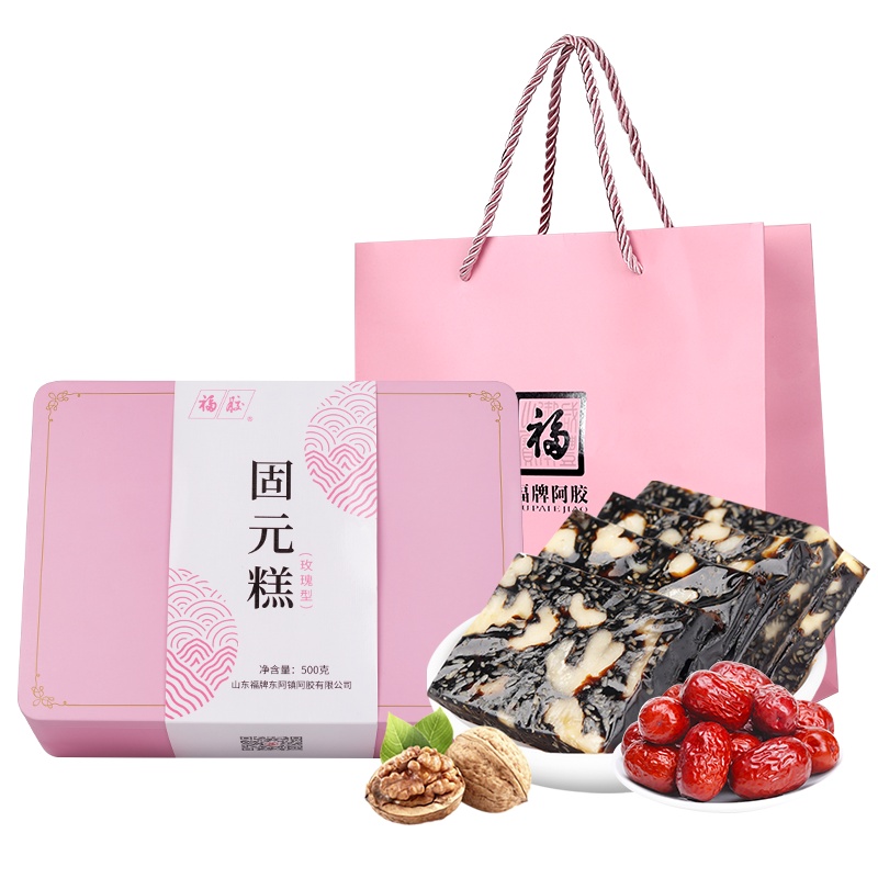 福牌阿胶糕500g玫瑰型阿胶固元膏铁盒礼盒即食阿胶膏