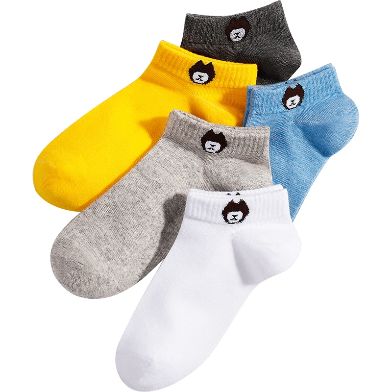 恒源祥袜子女短袜浅口夏季透气纯棉短筒船袜可爱日系ins潮小熊袜