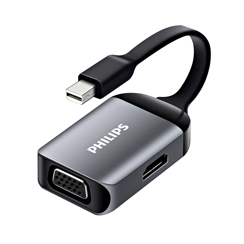 飞利浦 Mini DP转HDMI/VGA二合一迷你DP转换器4K高清转接头 苹果笔记本电脑雷电投影仪连接线-灰