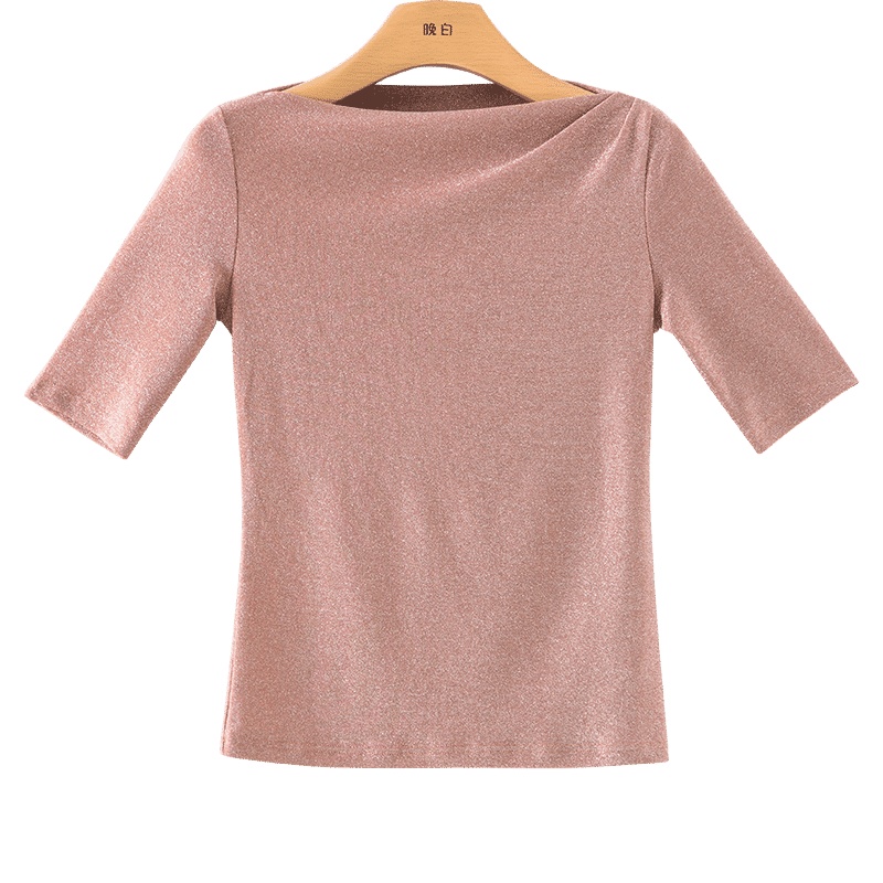 晚白2021春季新品修身显瘦圆领百搭时尚中袖小衫打底衫T恤女