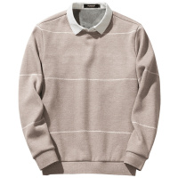 千纸鹤男装2019秋装新款青年时尚休闲假两件条纹加绒卫衣男15200