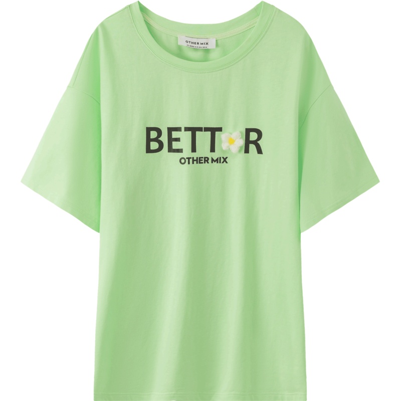 OtherMix青春字母印花T恤女2021年夏季新款韩版潮流圆领短袖上衣