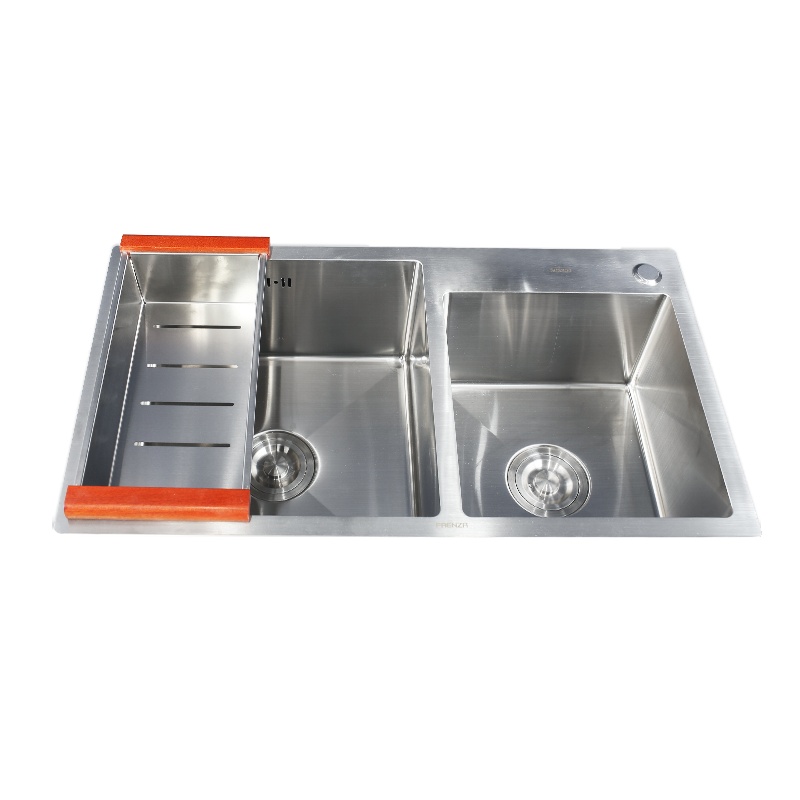 法恩莎FAENZA双槽V型排水大容量厨盆沥水篮304不锈钢拉丝厨房水槽FE33006/FE33007/FE33008