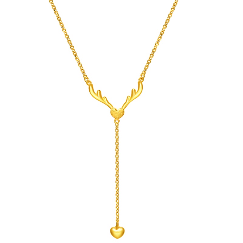 周大福 鹿角爱心足金黄金饰品项链计价(工费:360元)EOF199 