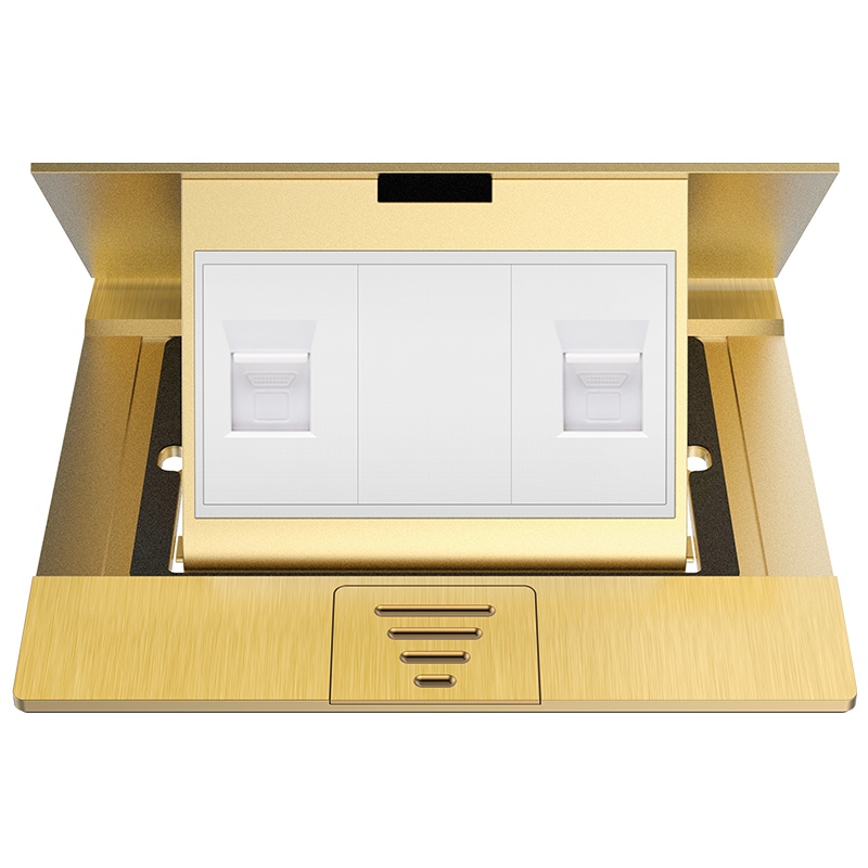 欧奔(EUROB)地插座全铜防水弹跳两位电脑地面插座双网线地插家装地板插座