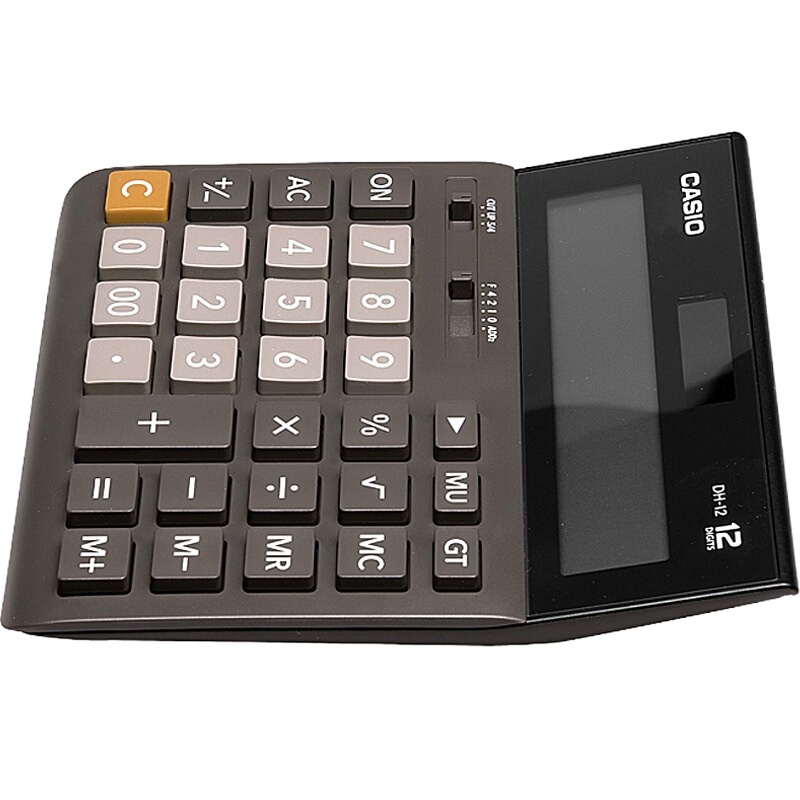 卡西欧(CASIO) DH-12-BK 中型 12位 双电源 超宽计算器 专业计算系列黑色