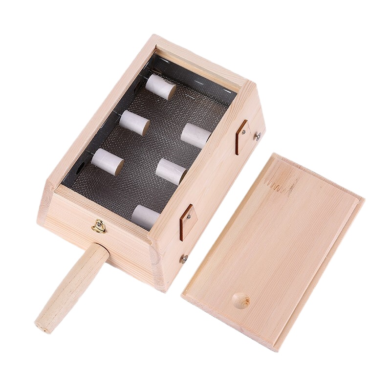 卜吻中医保健木制艾灸盒随身灸六孔木质艾灸盒木制督脉木盒随身灸家用箱木通用全身实木针腰背部 六针木质艾灸盒(送12粒艾柱)