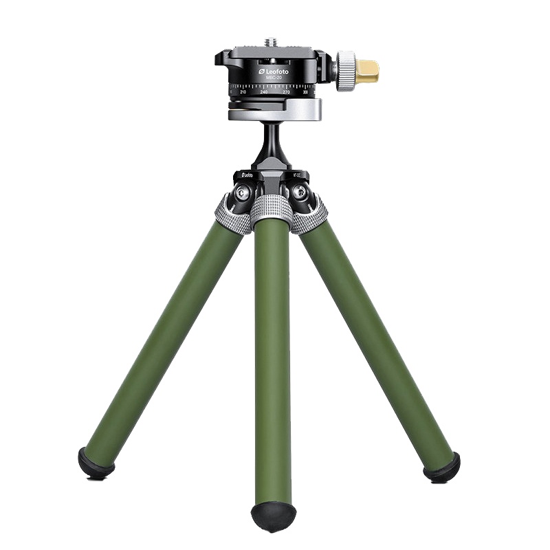 徕图(Leofoto) MT-02C+MBC-20 彩色桌面手机支架碳纤维三脚架全景云台套装碳纤维庄严军绿(伏地魔)