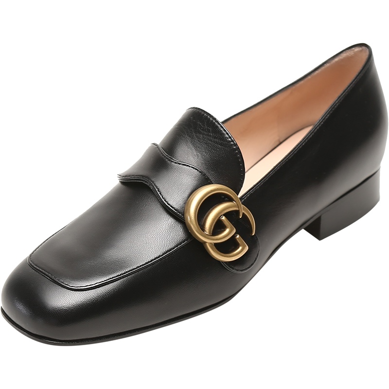 古驰 GUCCI 女士皮革双G饰扣方头皮鞋乐福鞋602496 C9D00