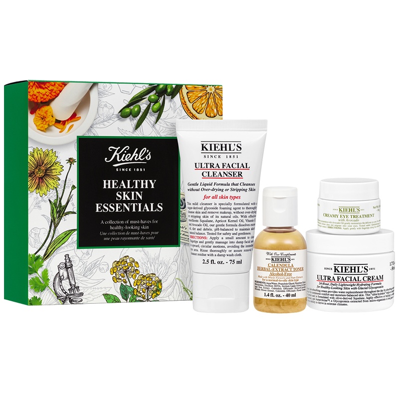 科颜氏(Kiehl's)健康肌肤入门套盒(高保湿霜50ml+牛油果眼霜14g+金盏花爽肤水40ml+洁面啫喱75ml)