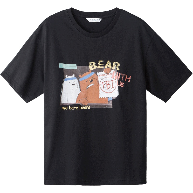 唐狮2019夏新款短袖T恤女韩版宽松时尚卡通图案T恤学生纯棉潮流T