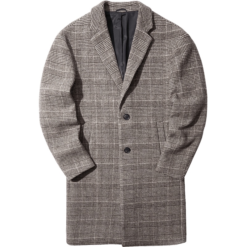 黑鲸 HLAJEANS格纹毛呢大衣男冬款英伦中长款呢子外套男CWDAJ48029A