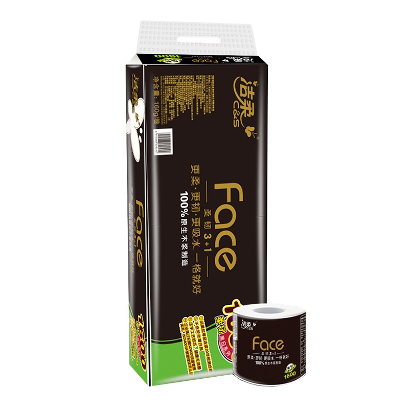 洁柔(C&S)卷纸 黑Face系列 四层160g*10卷 有芯卷筒卫生纸(包装升级新旧包装随机发货)