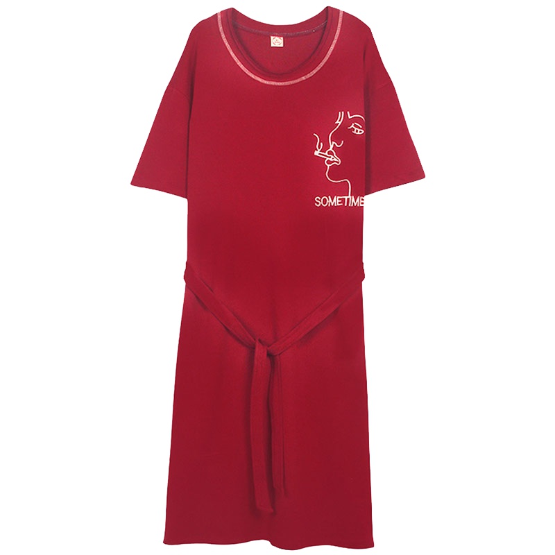 ENK100%棉夏季纯棉短袖宽松睡衣女薄款家居服全棉女士睡裙